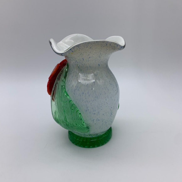 CELEBRATIONS Vtg. Handcrafted Seed Glass Speckled Vase 6” With 3-D Poppy Flower - Picture 5 of 12
